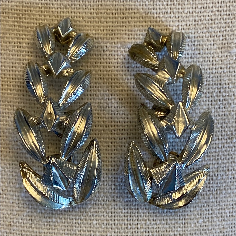 Coro Silver Ear Climber Leaf Earrings